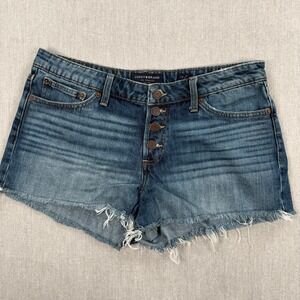 Lucky Brand Womens Denim Shorts Size 10 30 Medium Wash Button Fly Cut Off Frayed